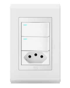 Conjunto 2 interruptores led + 1 tomada 20a Refinatto - Branco/Branco